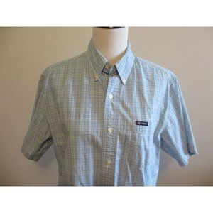 CHAPS RALPH LAUREN MENS BLUE CHECKED  BUTTON DOWN SHIRT MEDIUM